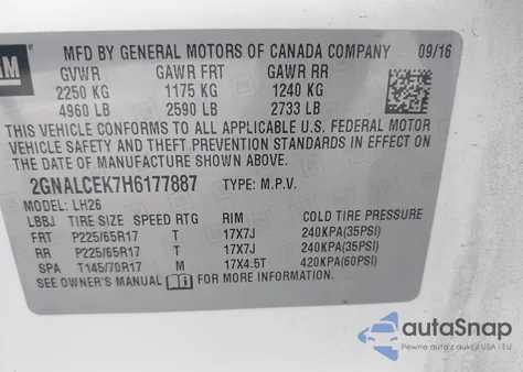 2017 Chevrolet Equinox Lt из США, поврежденный, VIN 2GNALCEK7H6177887